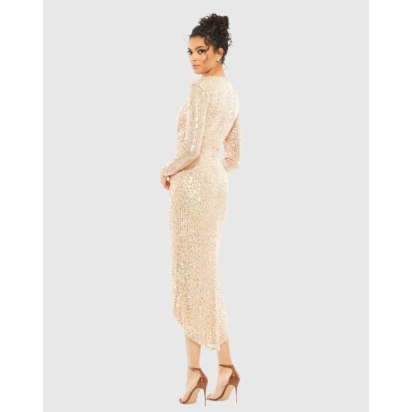 Mac Duggal Ieena Sequin Knotted Midi Dress Rose Gold Size 8 NWT - Picture 11 of 11